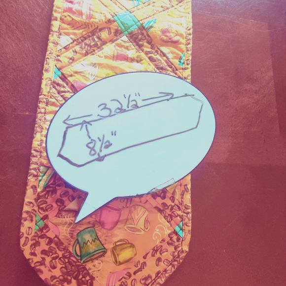 🗺️ Table Runner Homemade Quilted Coffee Cafe Caffeine Themed EUC 32 ½" x  8 ½" - Picture 12 of 12